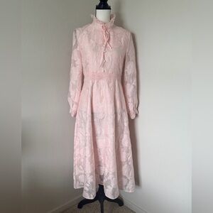 SHEIN Pink Lace Long Sleeve Victorian Inspired Dress